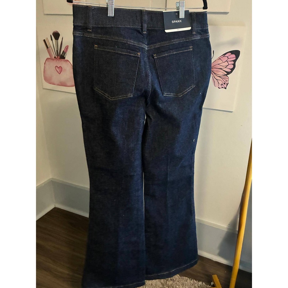 Spanx Flare Jeans Raw Indigo Dark Wash High Rise Pull On 21288R Large Regular - Picture 5 of 9